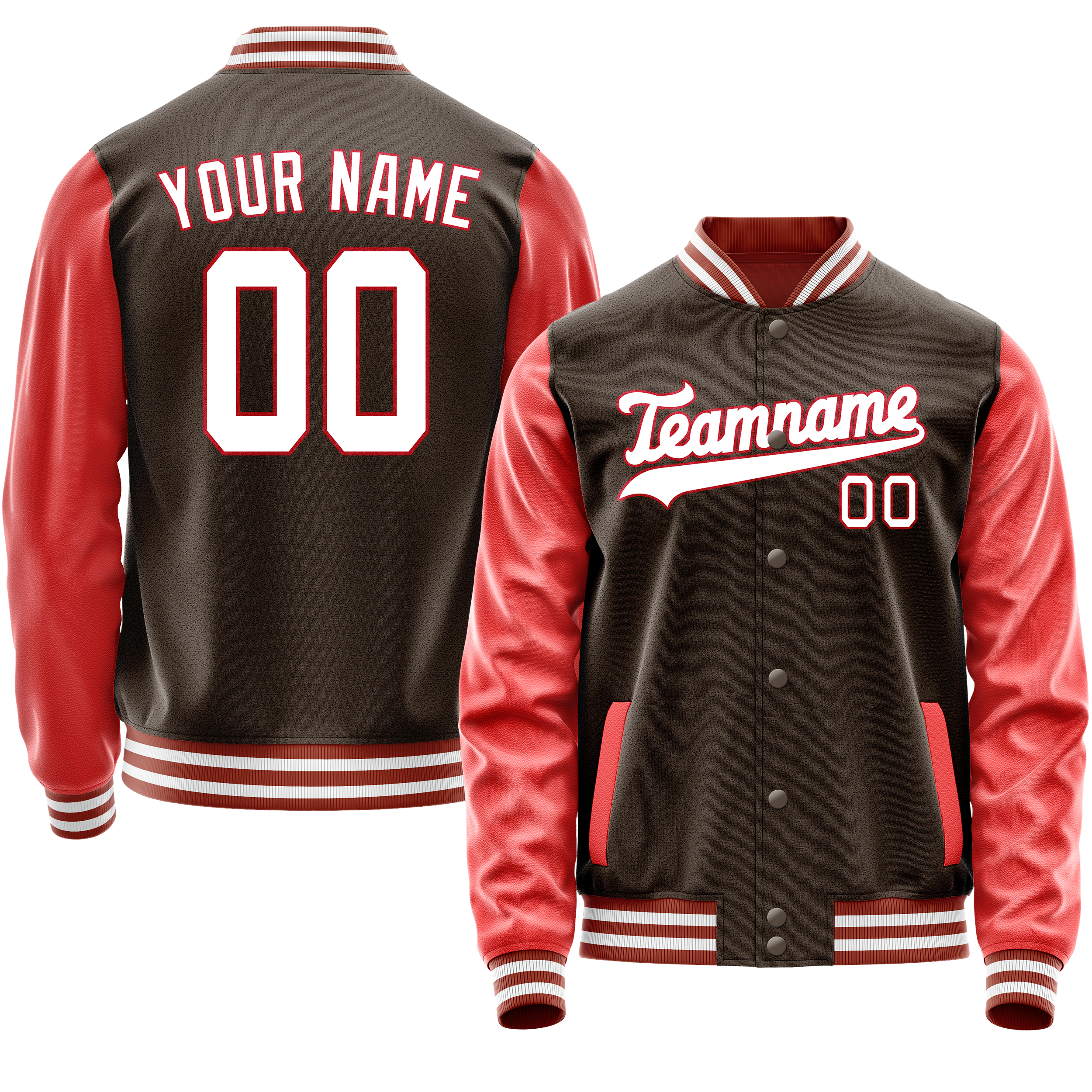 Personalized Brown & Texas-Orange Solid Color Varsity Letterman Jacket