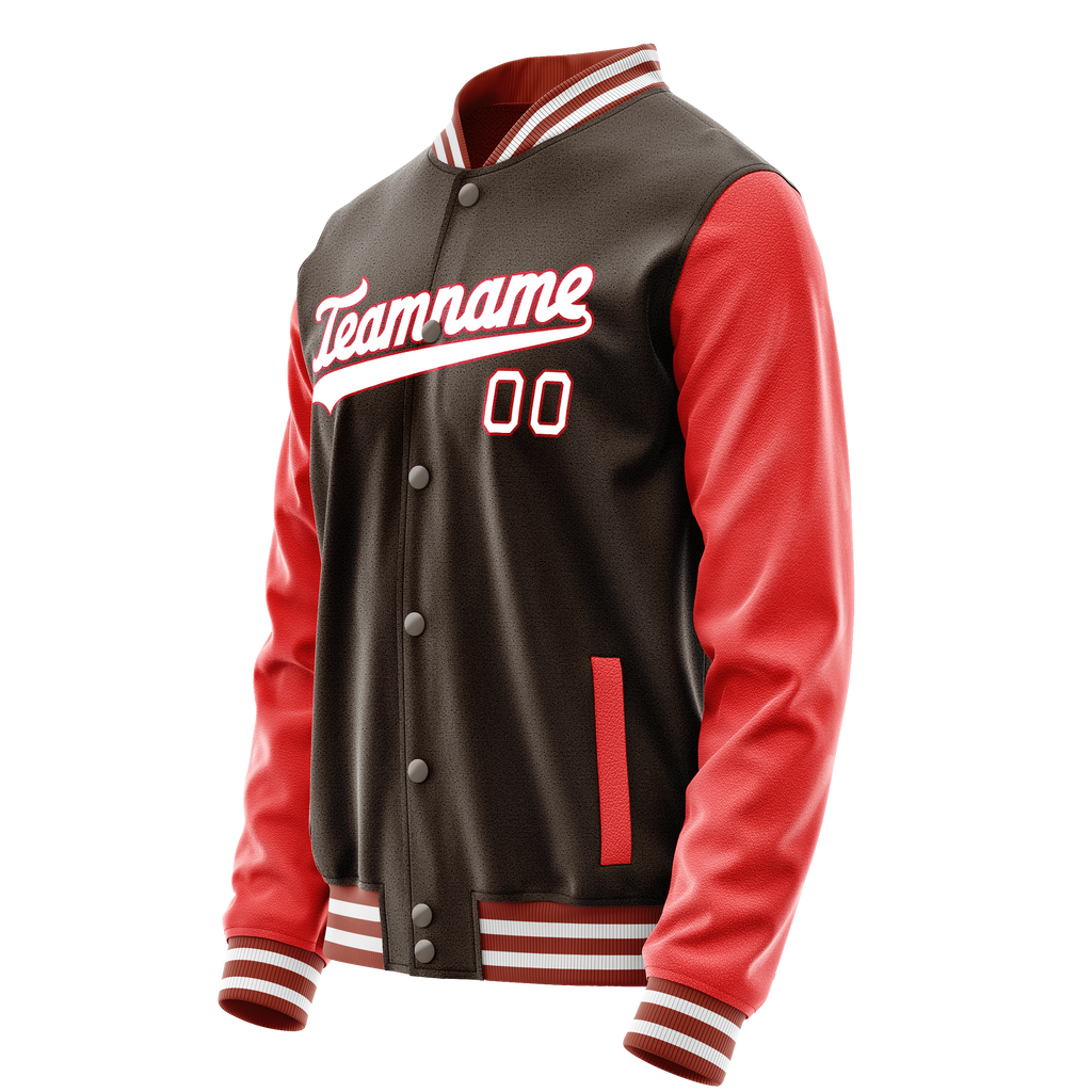 Personalized Brown & Texas-Orange Solid Color Varsity Letterman Jacket