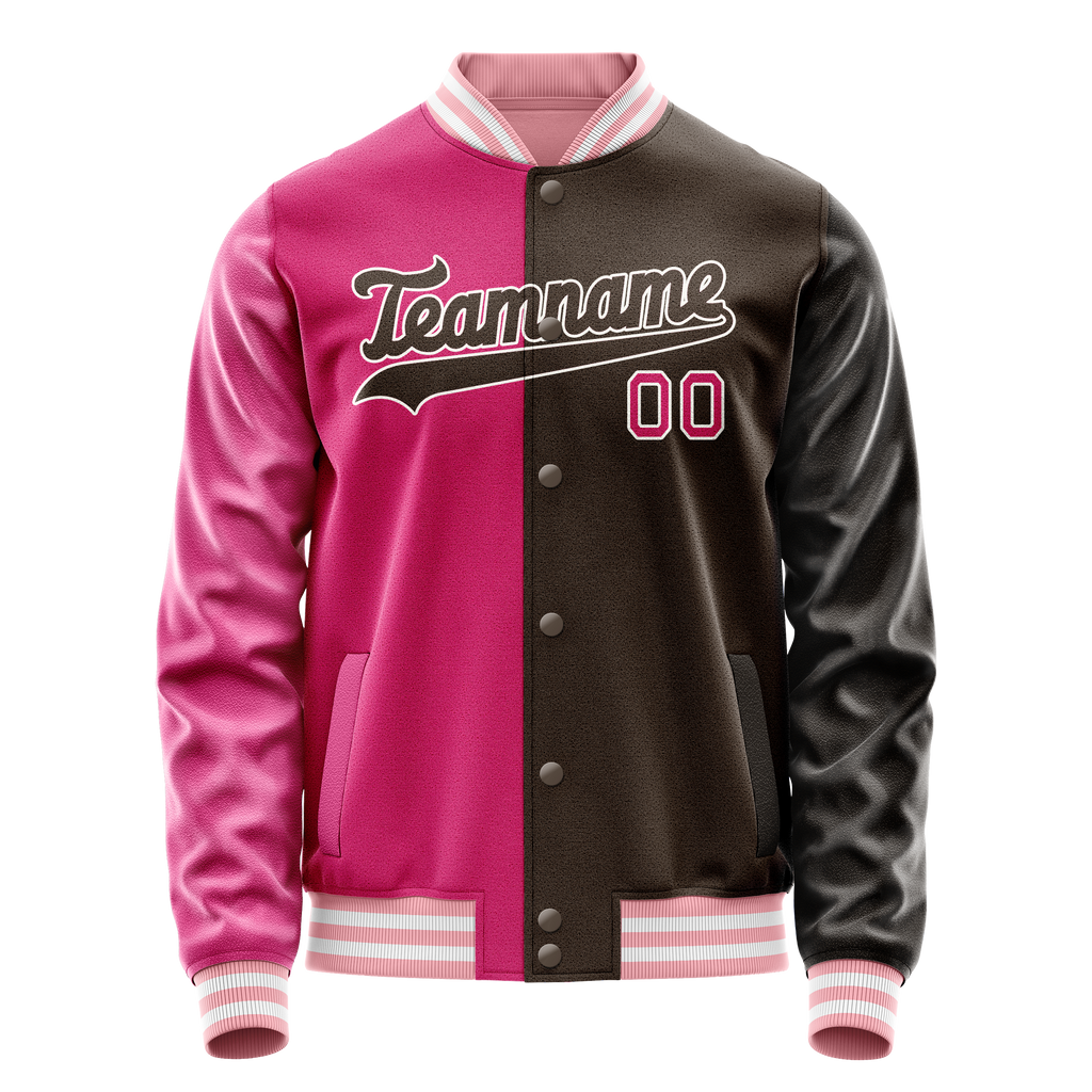 Personalized Brown & Pink Split Varsity Letterman Jacket