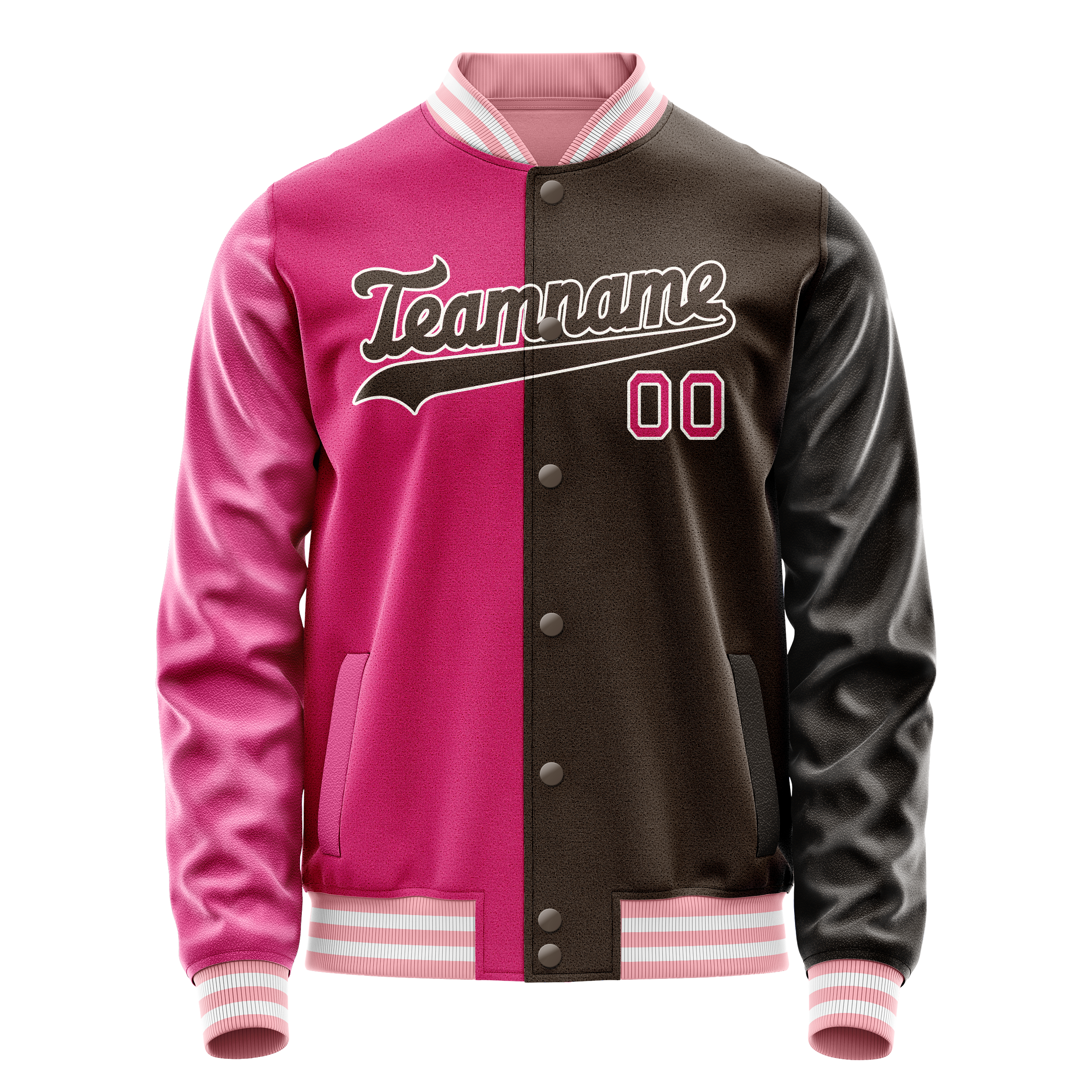 Personalized Brown & Pink Split Varsity Letterman Jacket