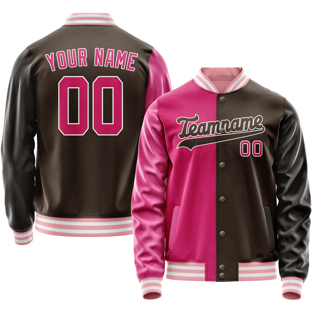 Personalized Brown & Pink Split Varsity Letterman Jacket