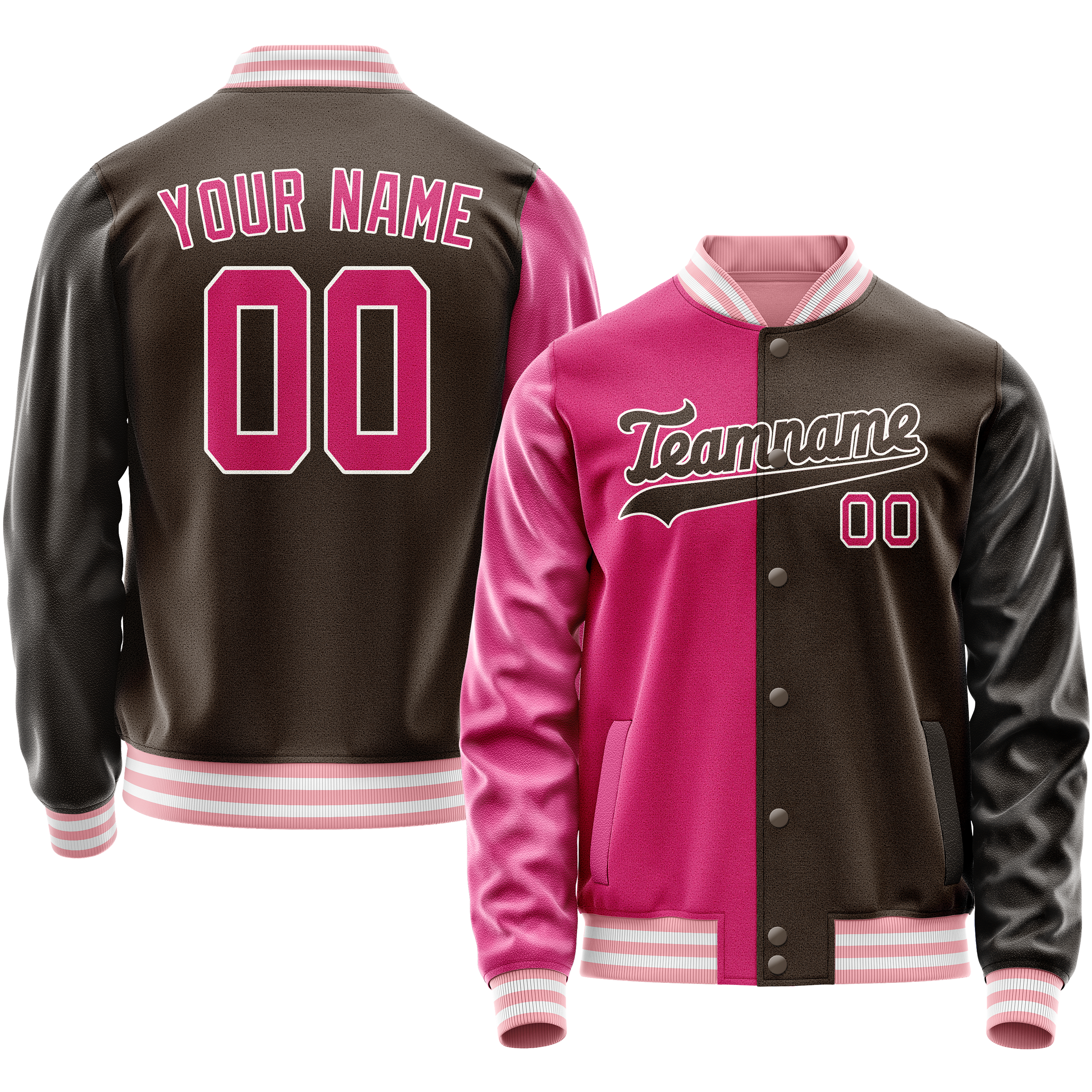 Personalized Brown & Pink Split Varsity Letterman Jacket