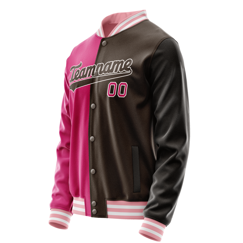 Personalized Brown & Pink Split Varsity Letterman Jacket
