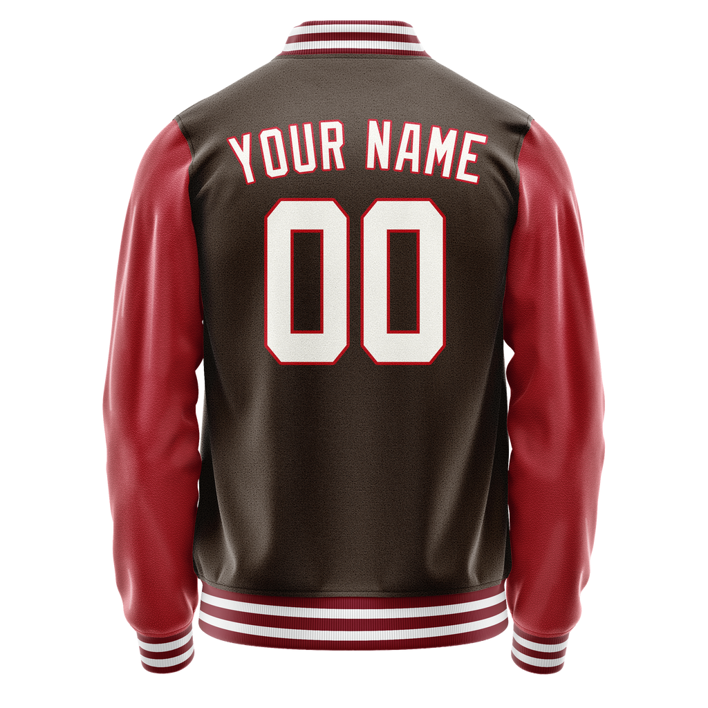 Personalized Brown & Crimson Solid Color Varsity Letterman Jacket