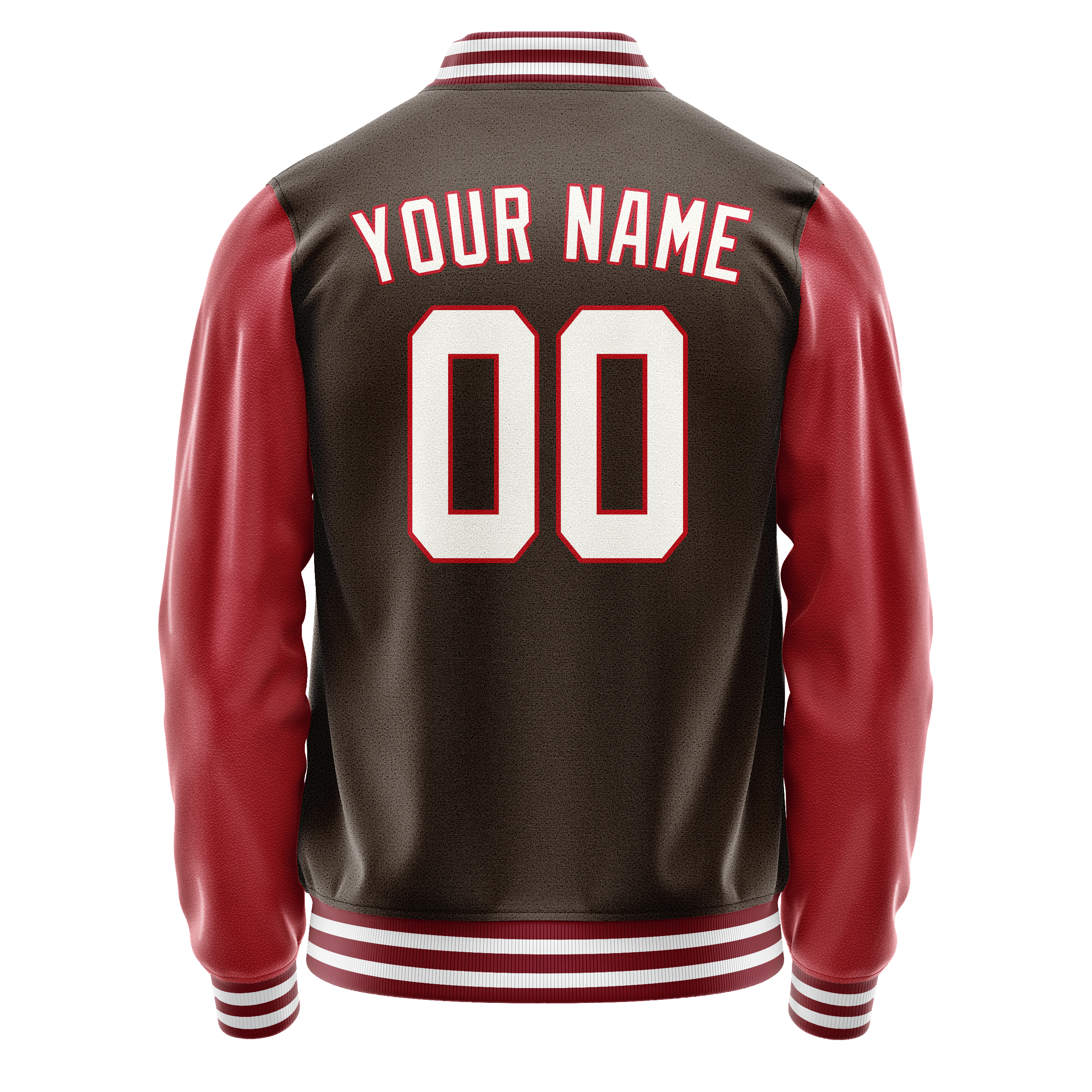 Personalized Brown & Crimson Solid Color Varsity Letterman Jacket