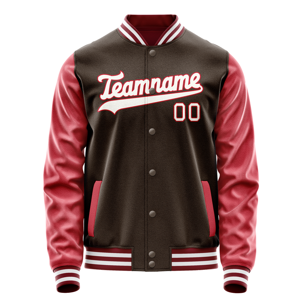Personalized Brown & Crimson Solid Color Varsity Letterman Jacket
