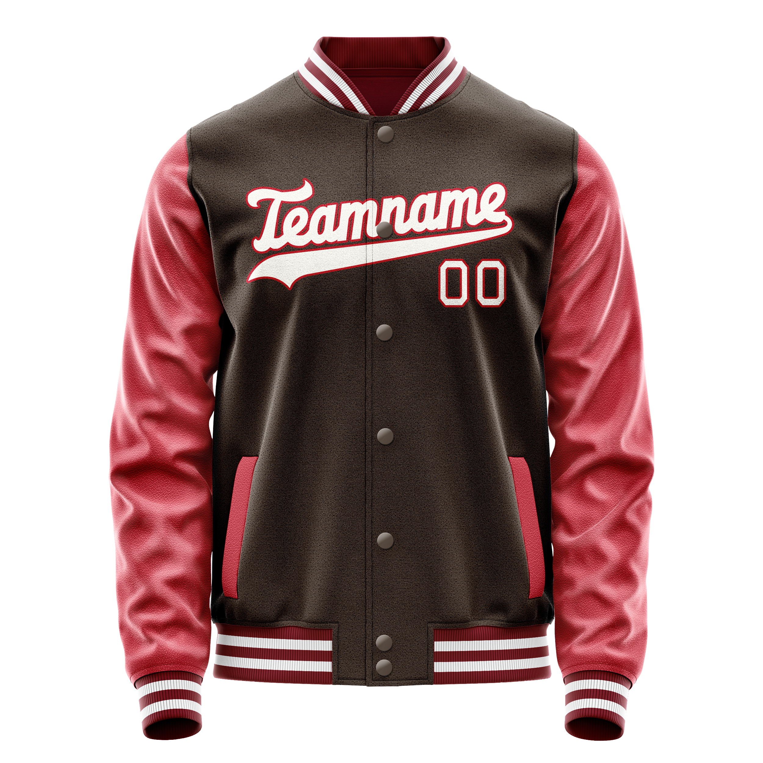 Personalized Brown & Crimson Solid Color Varsity Letterman Jacket