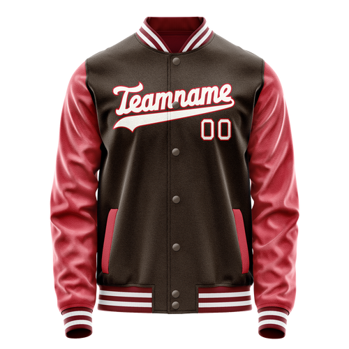Personalized Brown & Crimson Solid Color Varsity Letterman Jacket