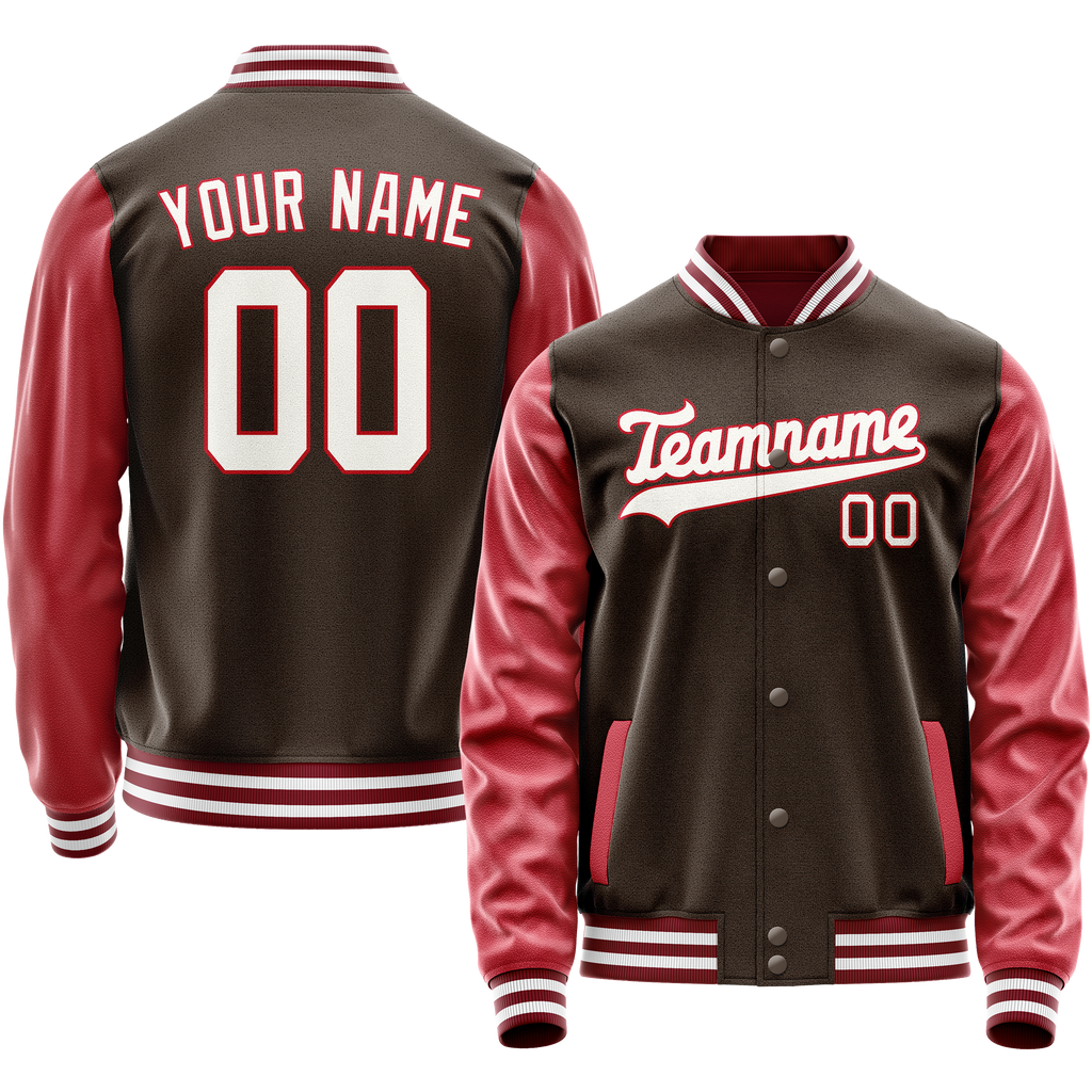 Personalized Brown & Crimson Solid Color Varsity Letterman Jacket