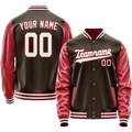 Personalized Brown & Crimson Solid Color Varsity Letterman Jacket