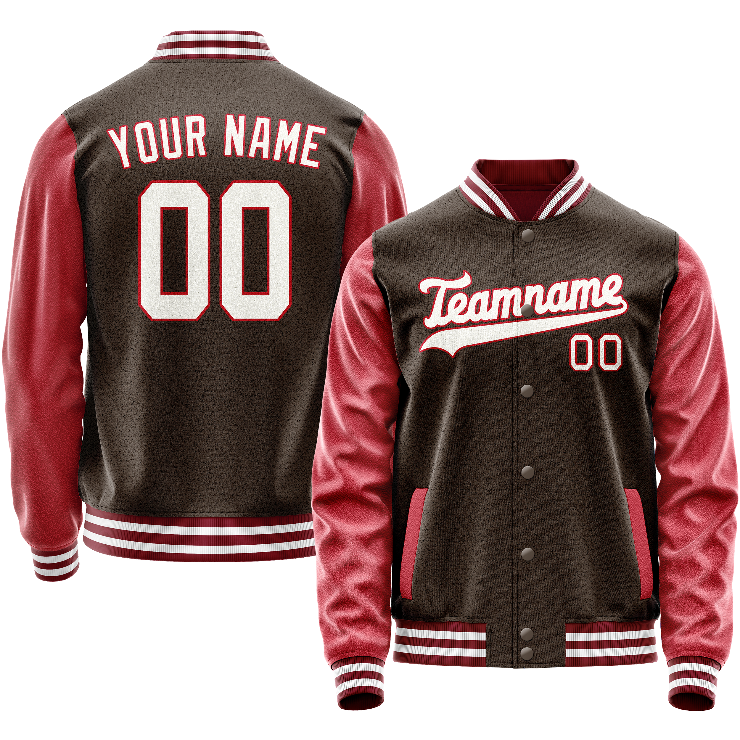 Personalized Brown & Crimson Solid Color Varsity Letterman Jacket