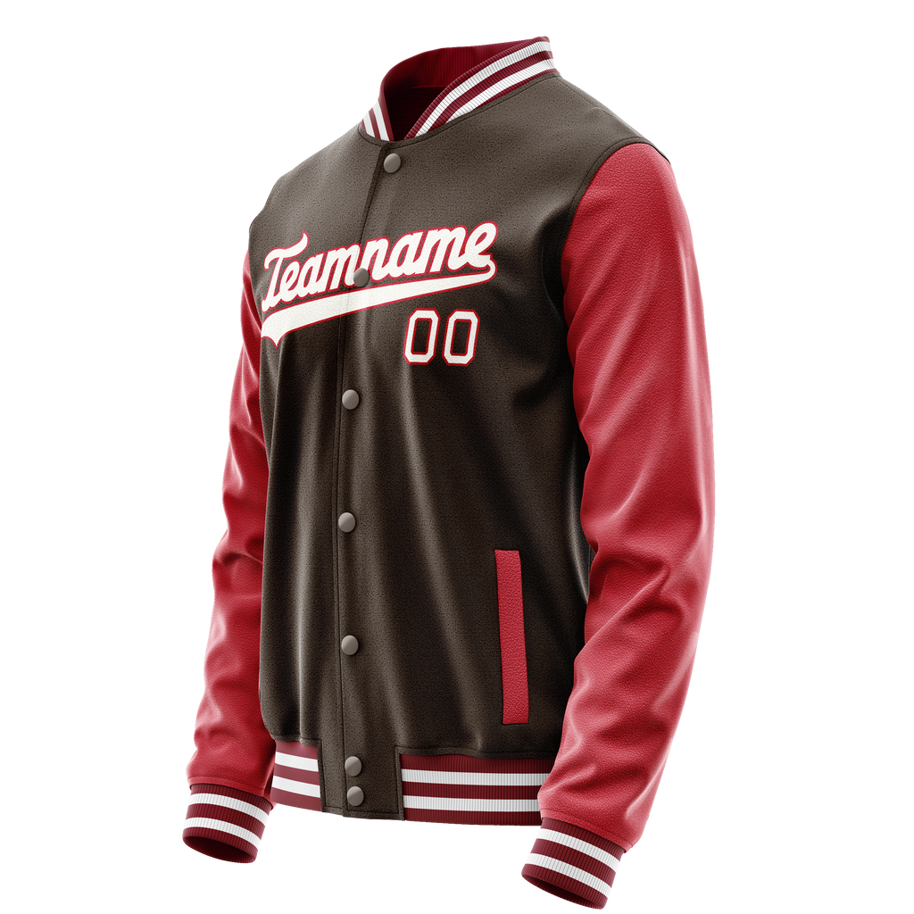 Personalized Brown & Crimson Solid Color Varsity Letterman Jacket