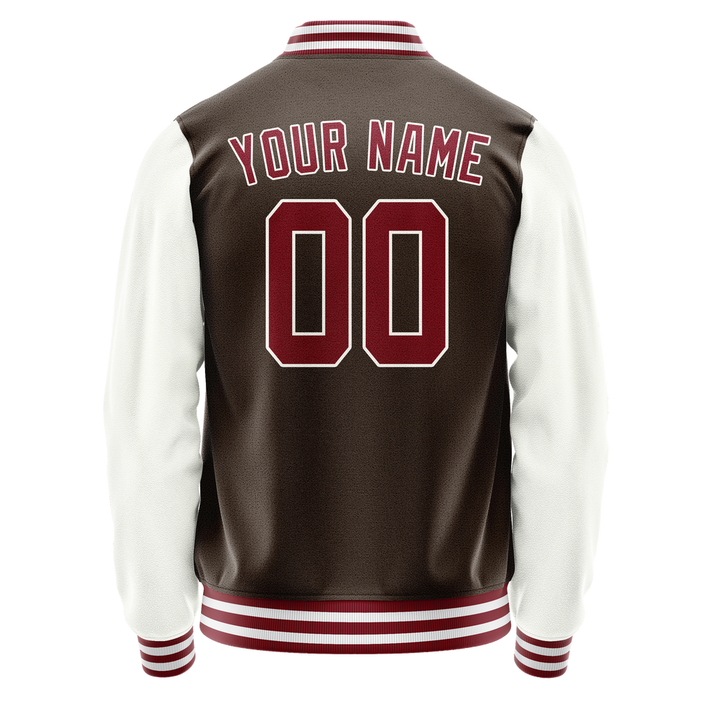 Personalized Brown & White Solid Color Varsity Letterman Jacket