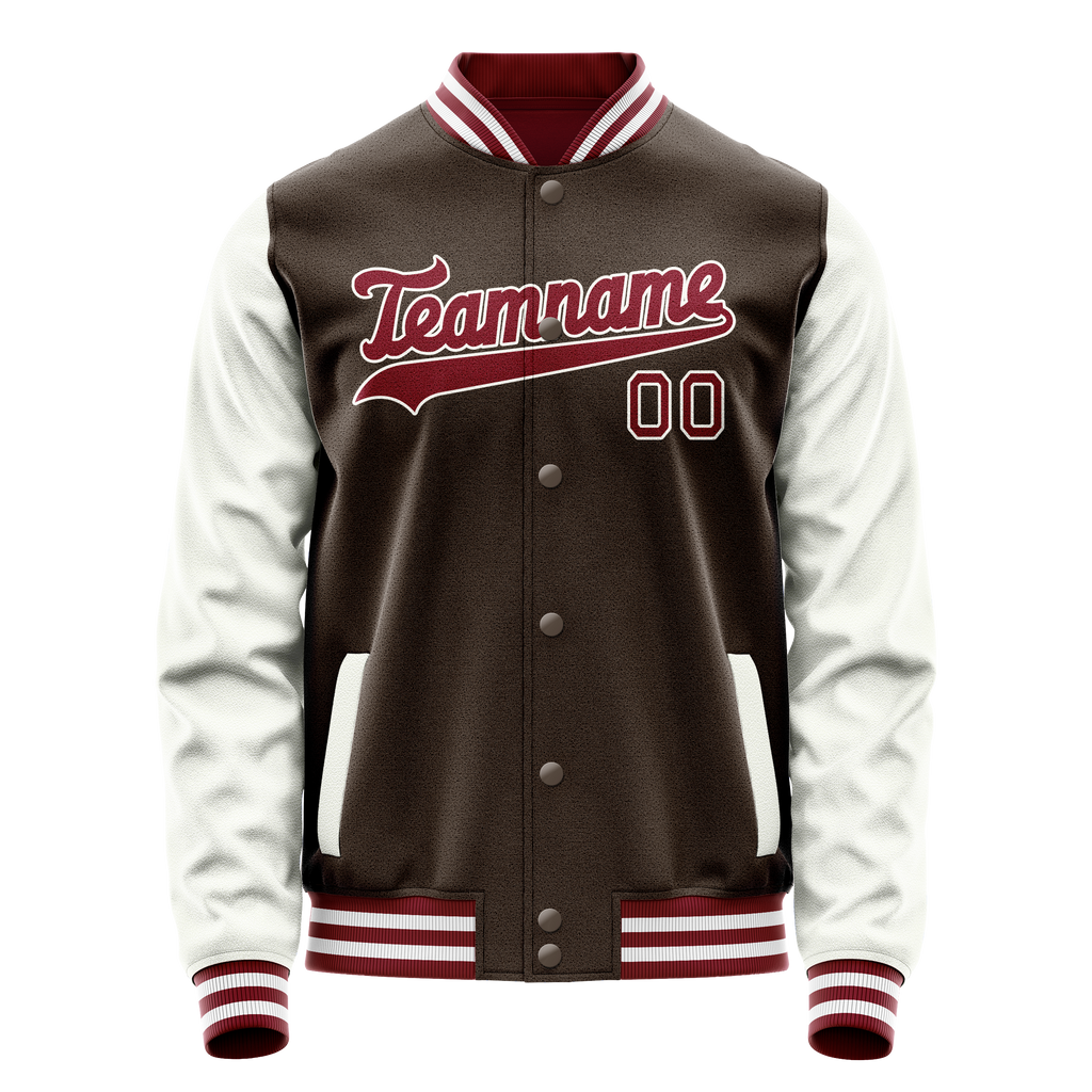 Personalized Brown & White Solid Color Varsity Letterman Jacket