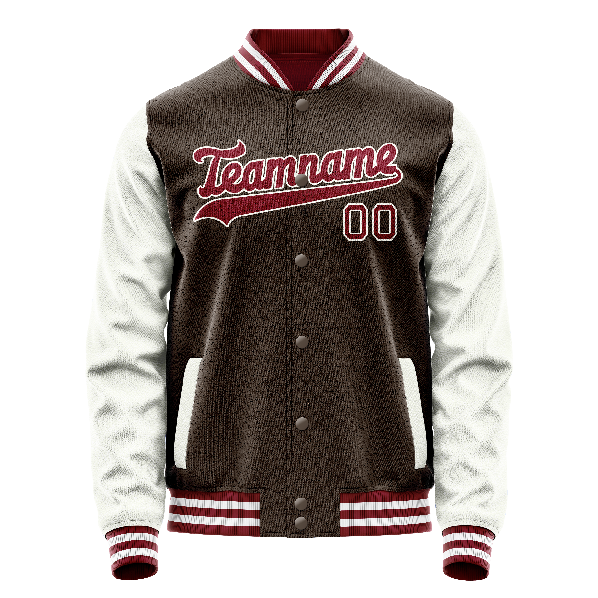 Personalized Brown & White Solid Color Varsity Letterman Jacket