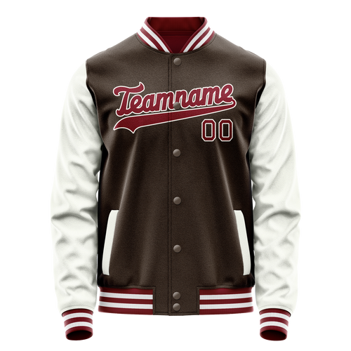 Personalized Brown & White Solid Color Varsity Letterman Jacket