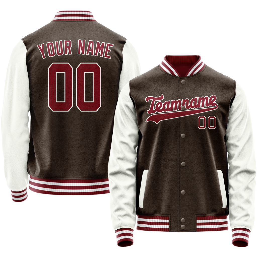 Personalized Brown & White Solid Color Varsity Letterman Jacket