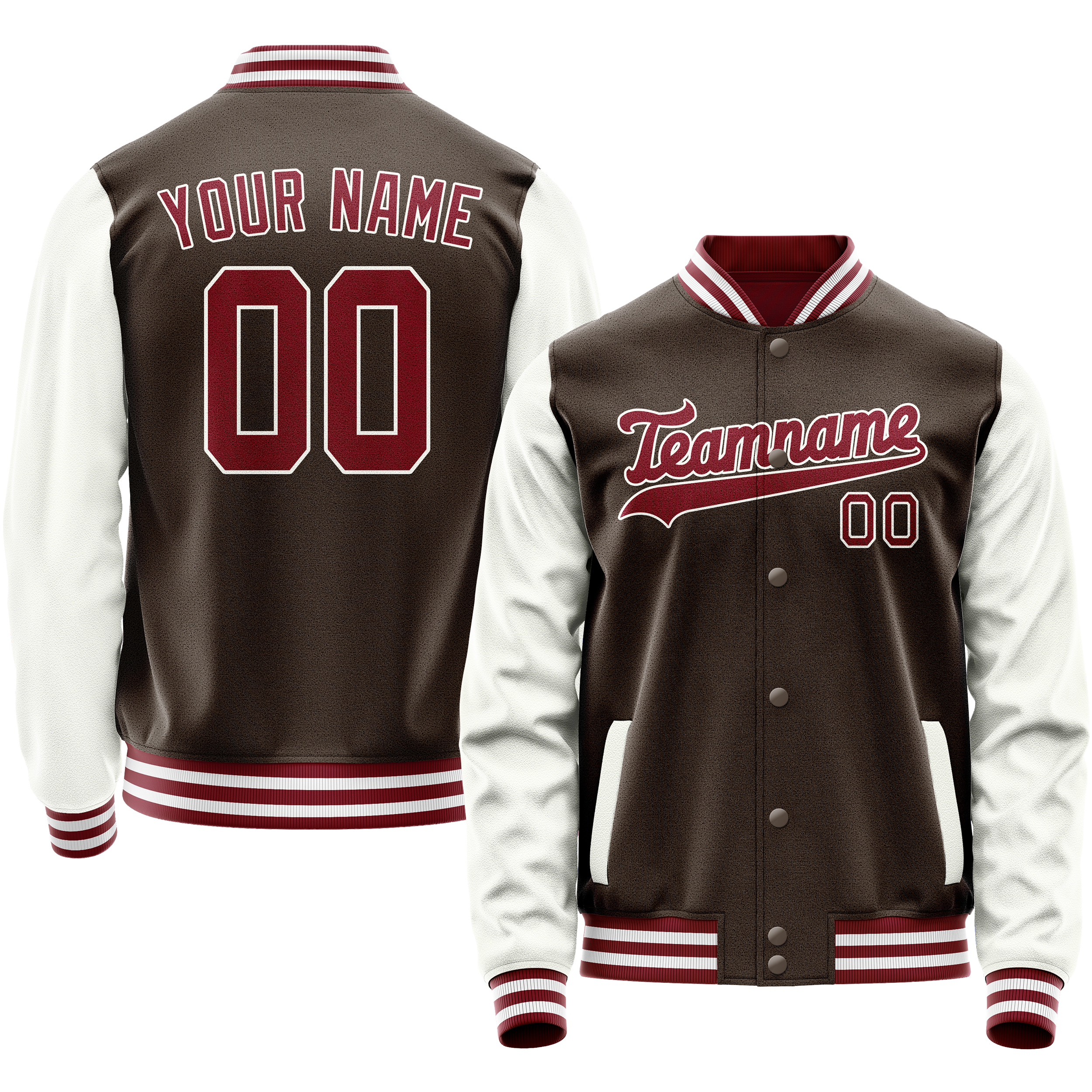 Personalized Brown & White Solid Color Varsity Letterman Jacket