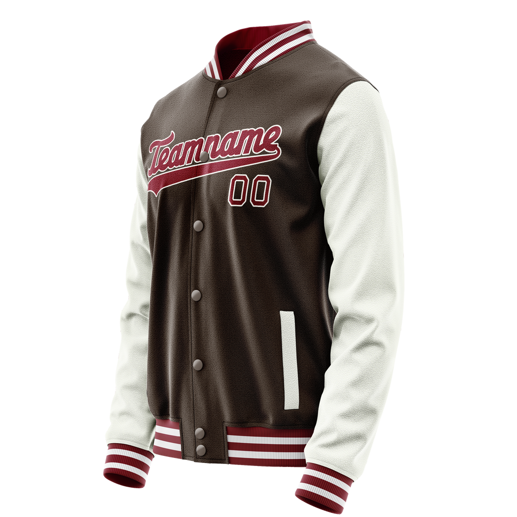 Personalized Brown & White Solid Color Varsity Letterman Jacket