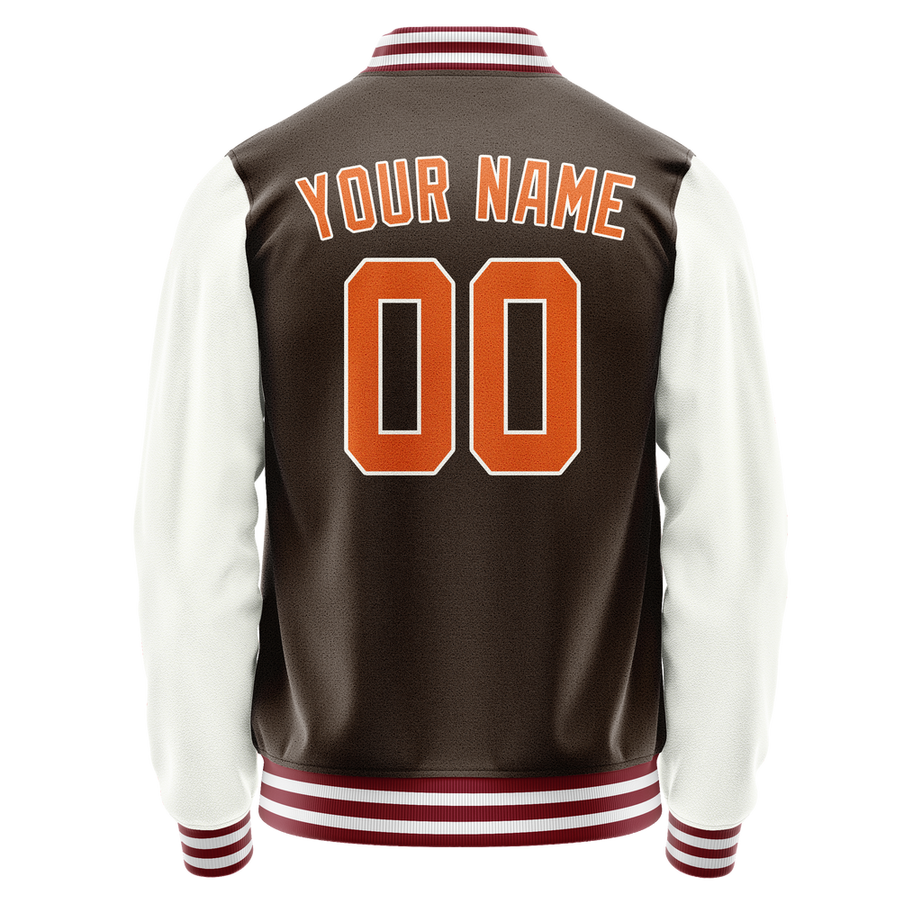Personalized Brown & White Solid Color Varsity Letterman Jacket