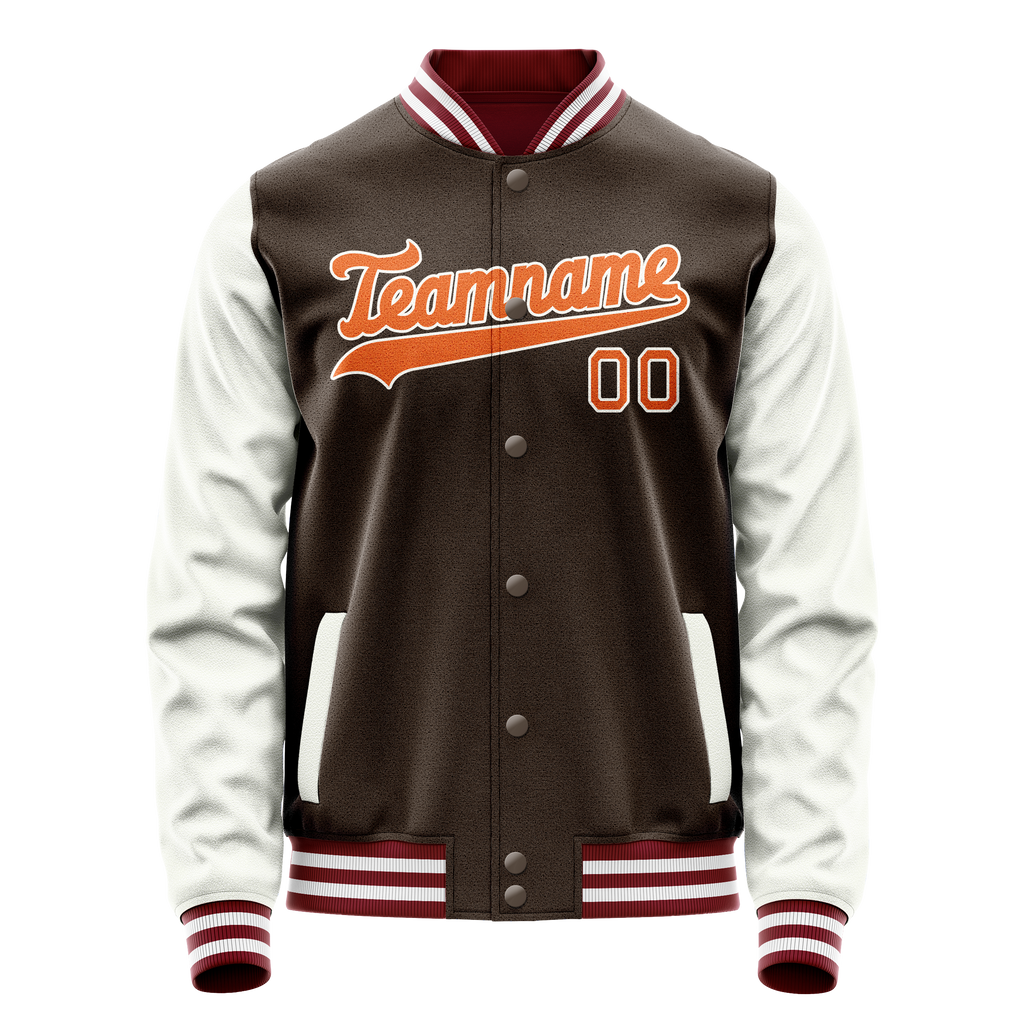 Personalized Brown & White Solid Color Varsity Letterman Jacket