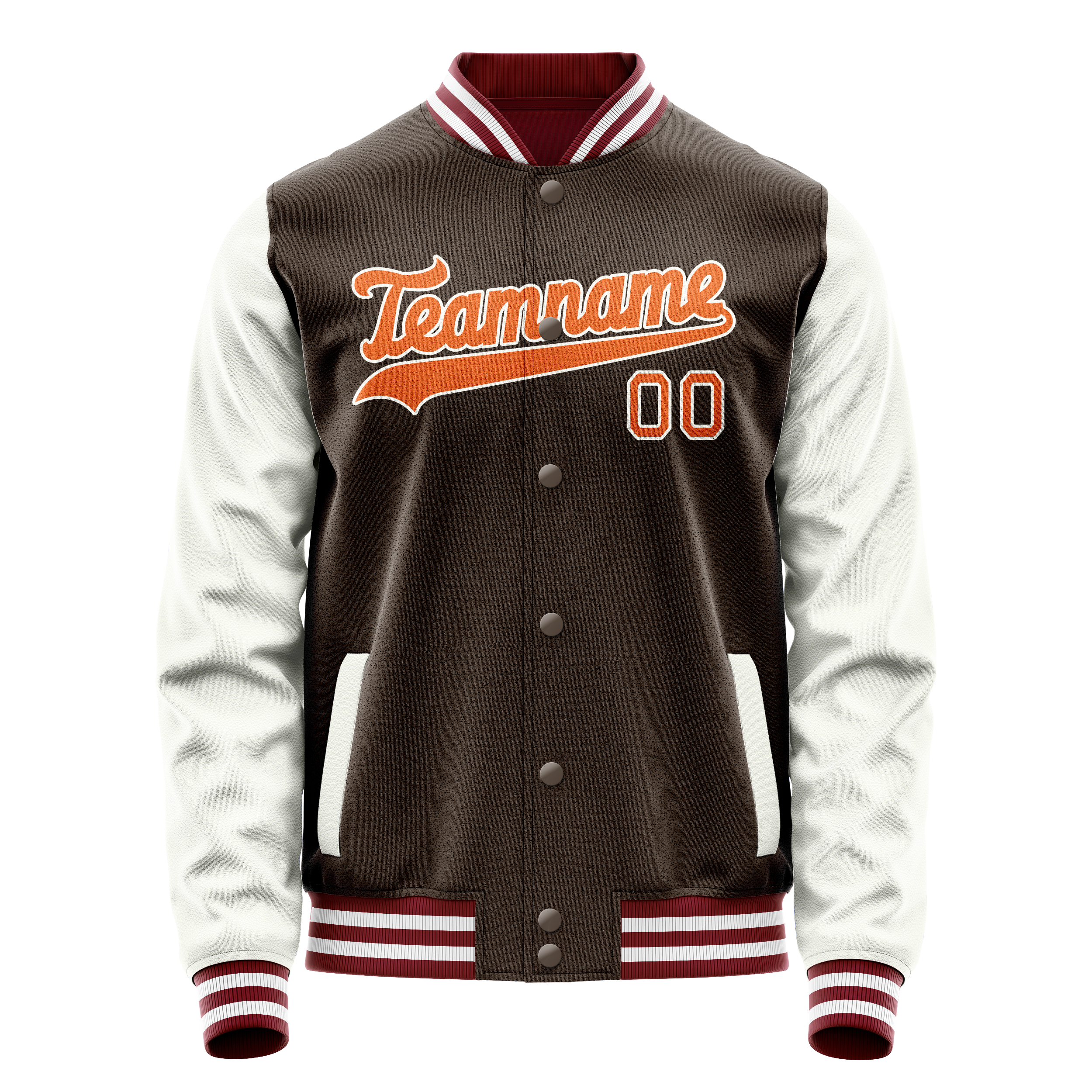 Personalized Brown & White Solid Color Varsity Letterman Jacket