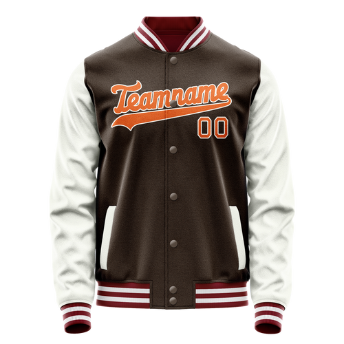 Personalized Brown & White Solid Color Varsity Letterman Jacket