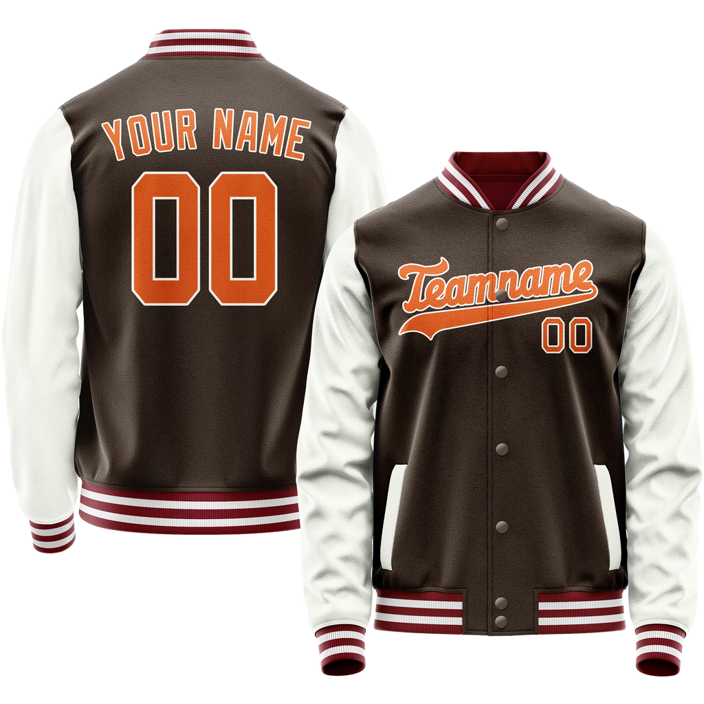 Personalized Brown & White Solid Color Varsity Letterman Jacket