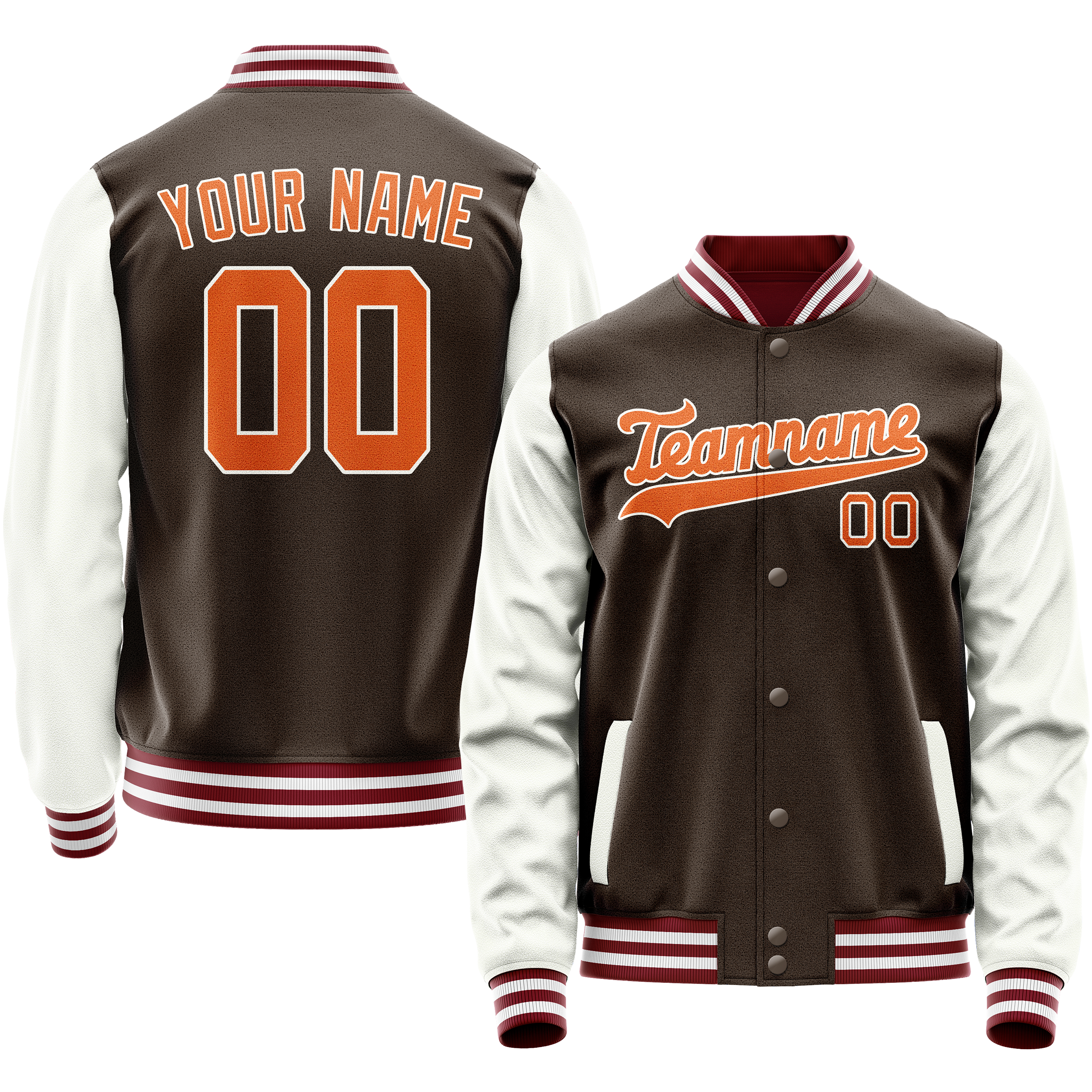 Personalized Brown & White Solid Color Varsity Letterman Jacket