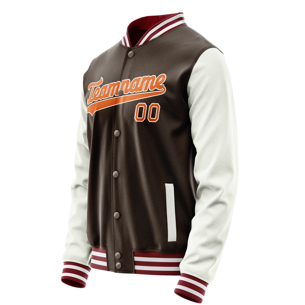 Personalized Brown & White Solid Color Varsity Letterman Jacket