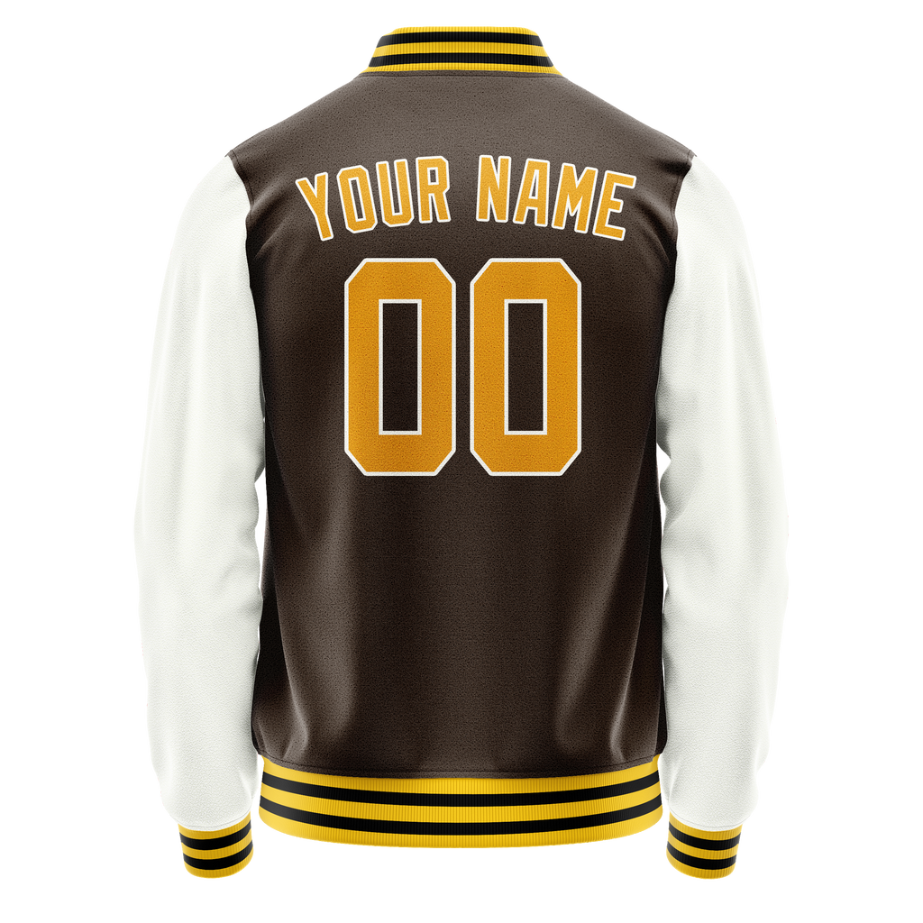 Personalized Brown & White Solid Color Varsity Letterman Jacket