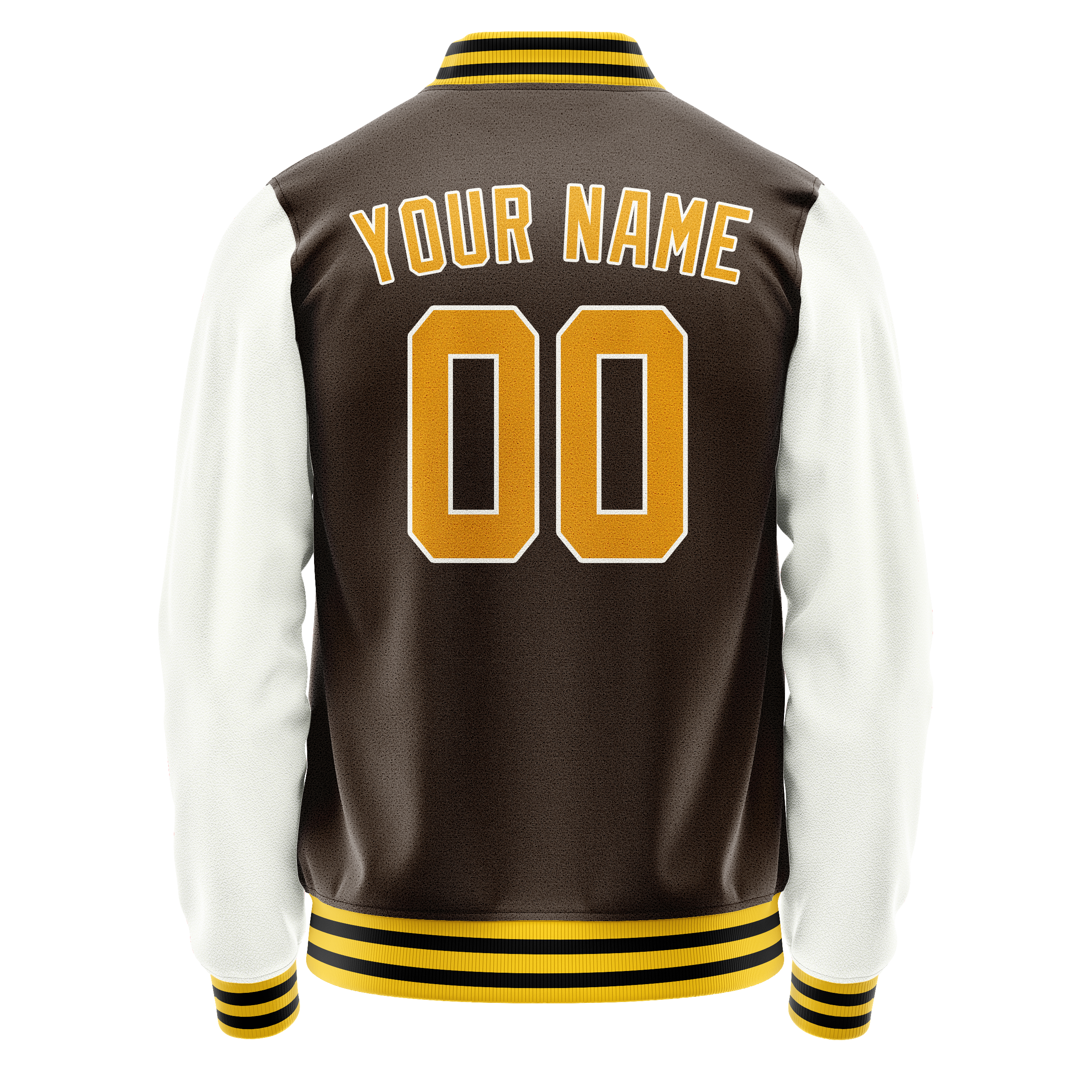 Personalized Brown & White Solid Color Varsity Letterman Jacket
