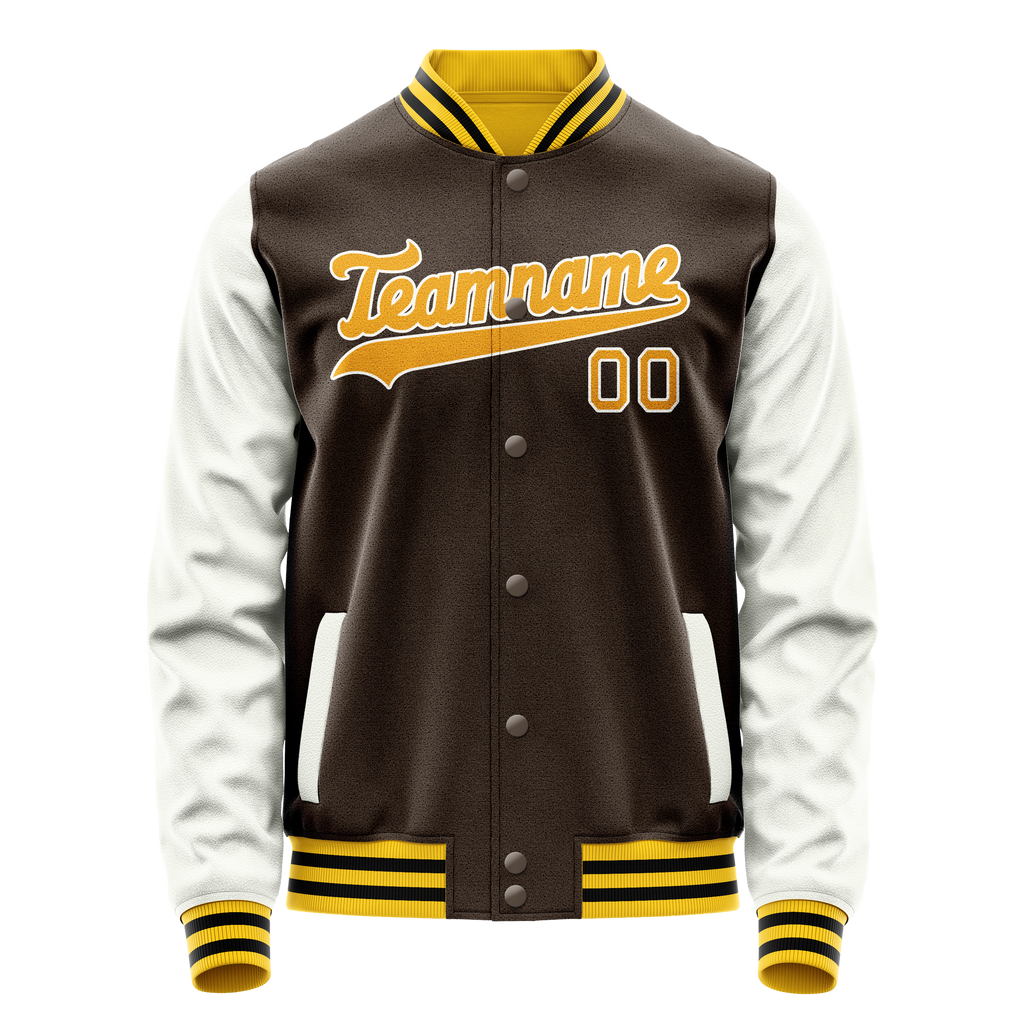 Personalized Brown & White Solid Color Varsity Letterman Jacket