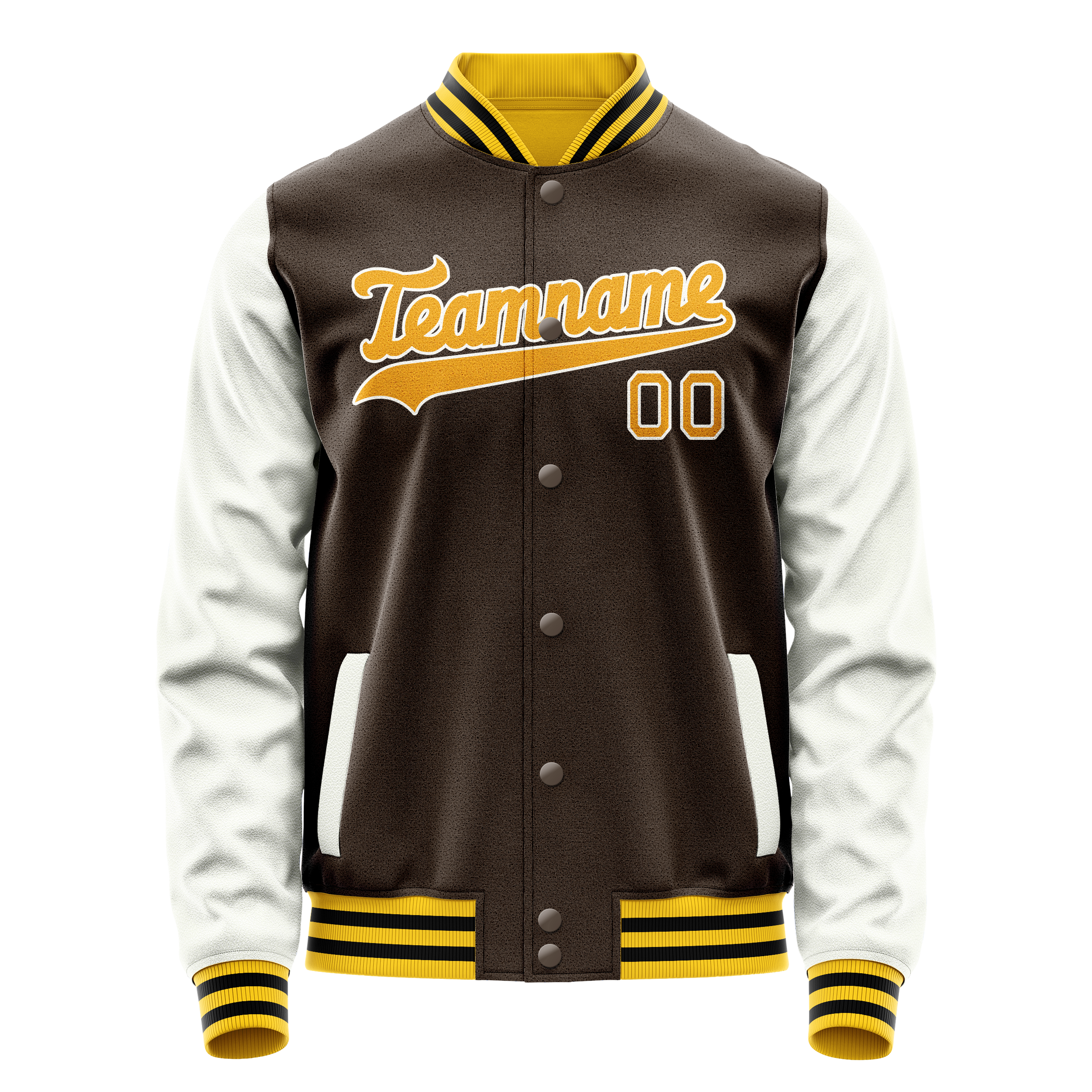 Personalized Brown & White Solid Color Varsity Letterman Jacket
