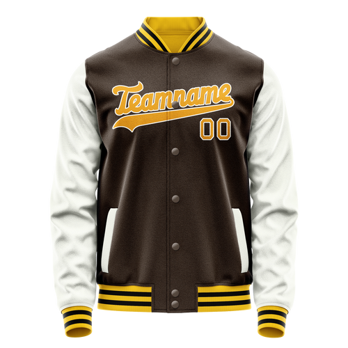 Personalized Brown & White Solid Color Varsity Letterman Jacket