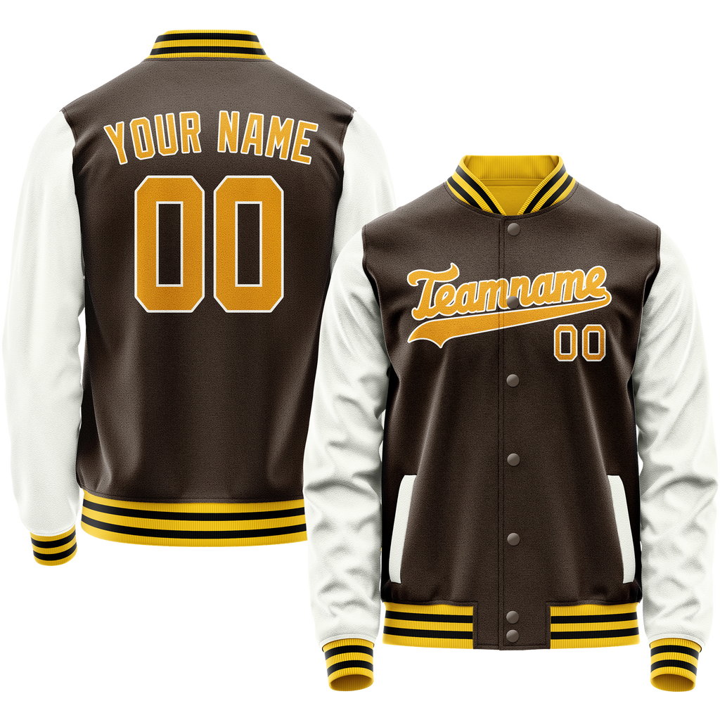 Personalized Brown & White Solid Color Varsity Letterman Jacket