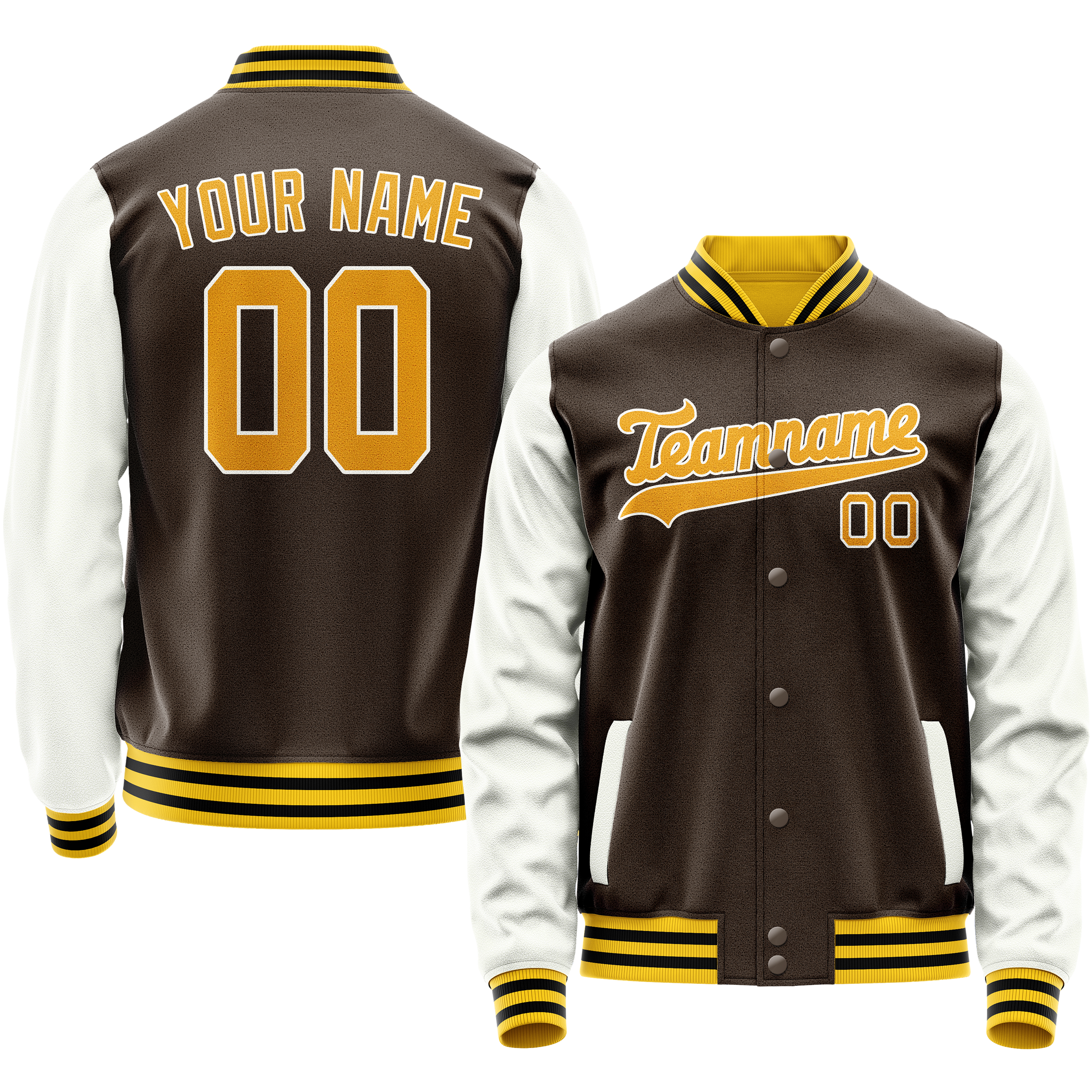 Personalized Brown & White Solid Color Varsity Letterman Jacket
