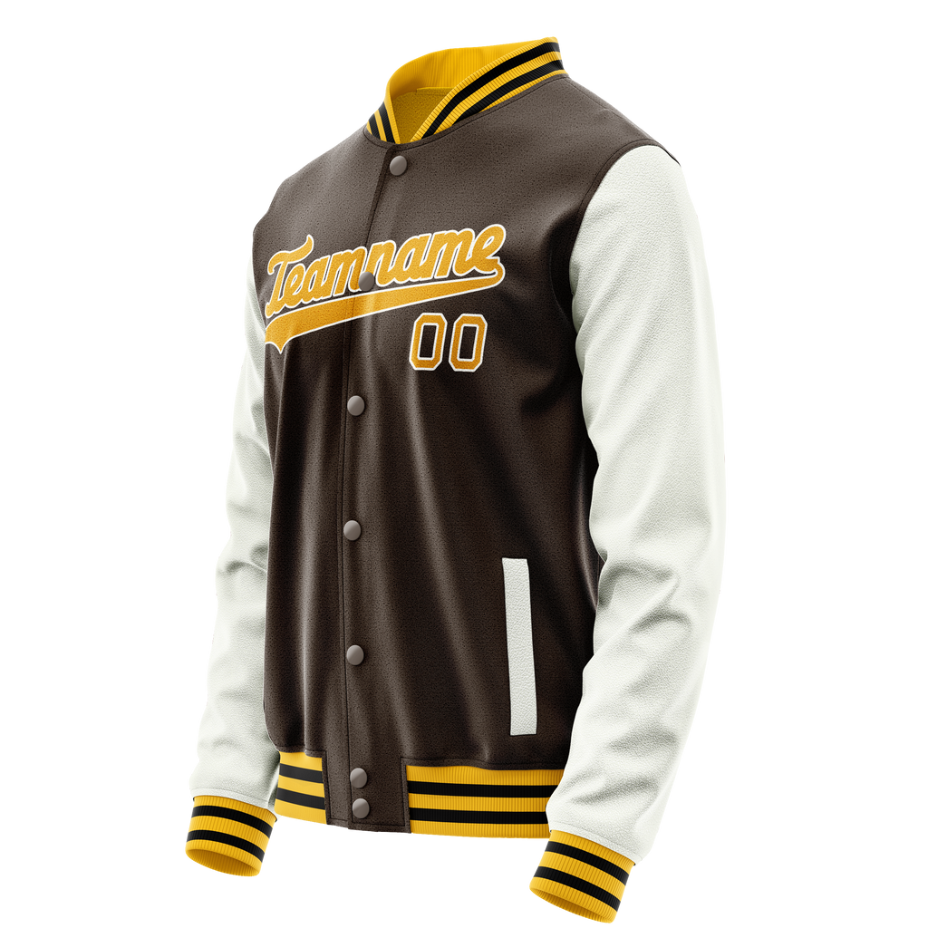 Personalized Brown & White Solid Color Varsity Letterman Jacket
