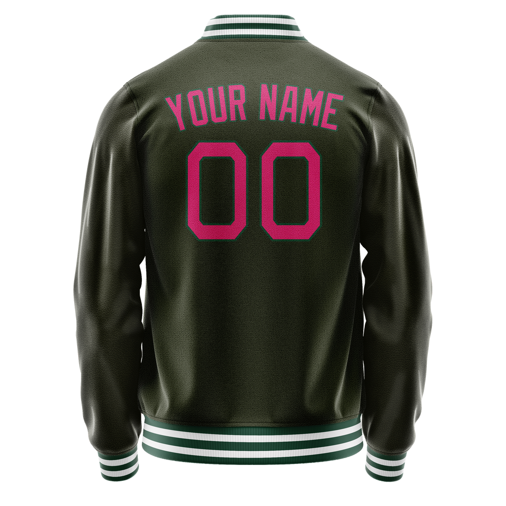 Personalized Olive & Pink Solid Color Varsity Letterman Jacket