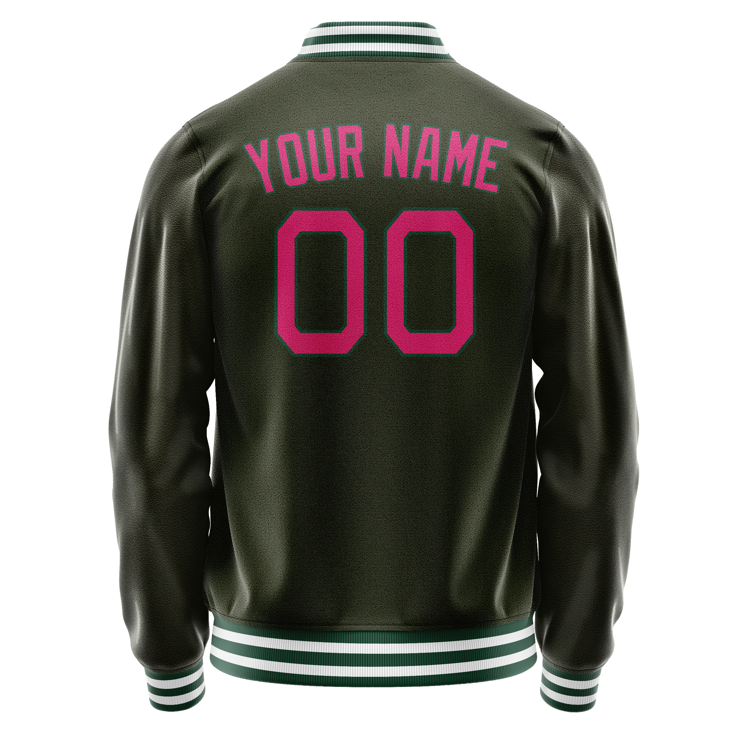 Personalized Olive & Pink Solid Color Varsity Letterman Jacket