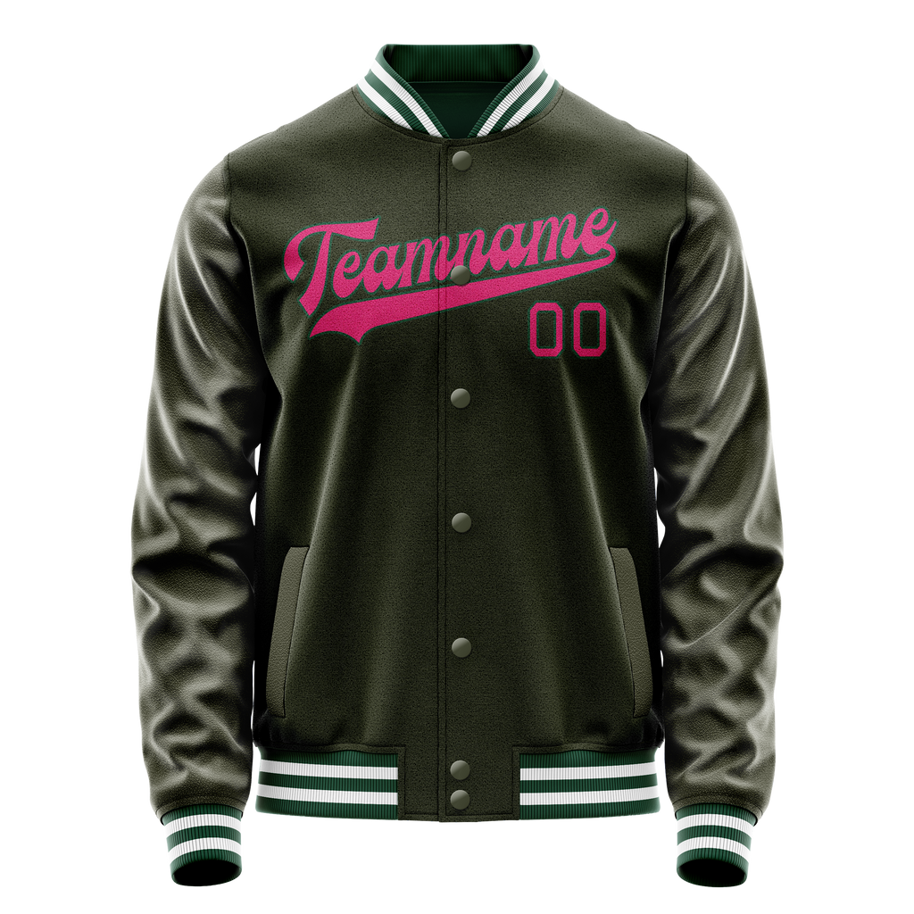 Personalized Olive & Pink Solid Color Varsity Letterman Jacket