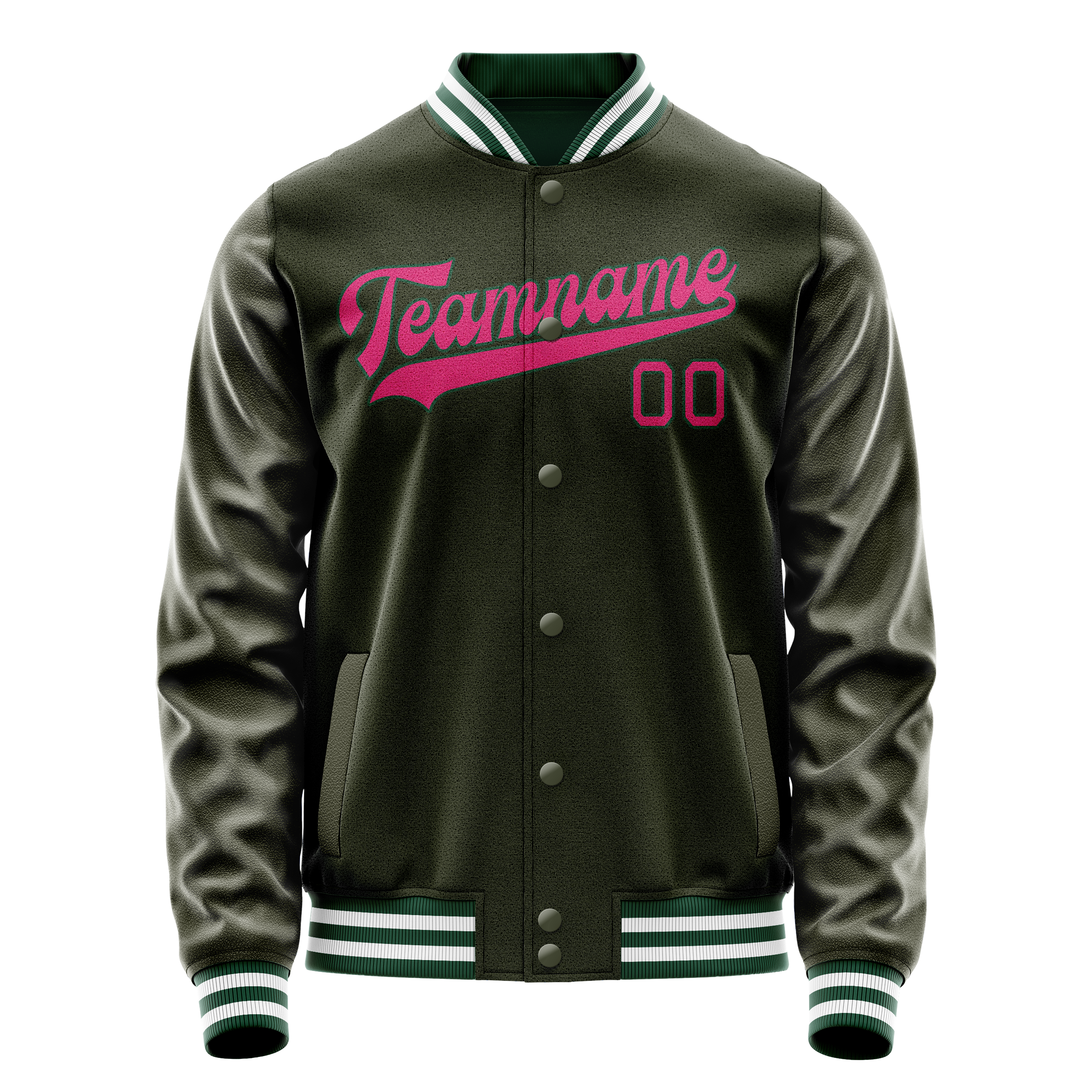 Personalized Olive & Pink Solid Color Varsity Letterman Jacket