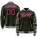 Personalized Olive & Pink Solid Color Varsity Letterman Jacket