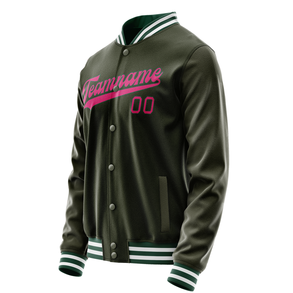 Personalized Olive & Pink Solid Color Varsity Letterman Jacket