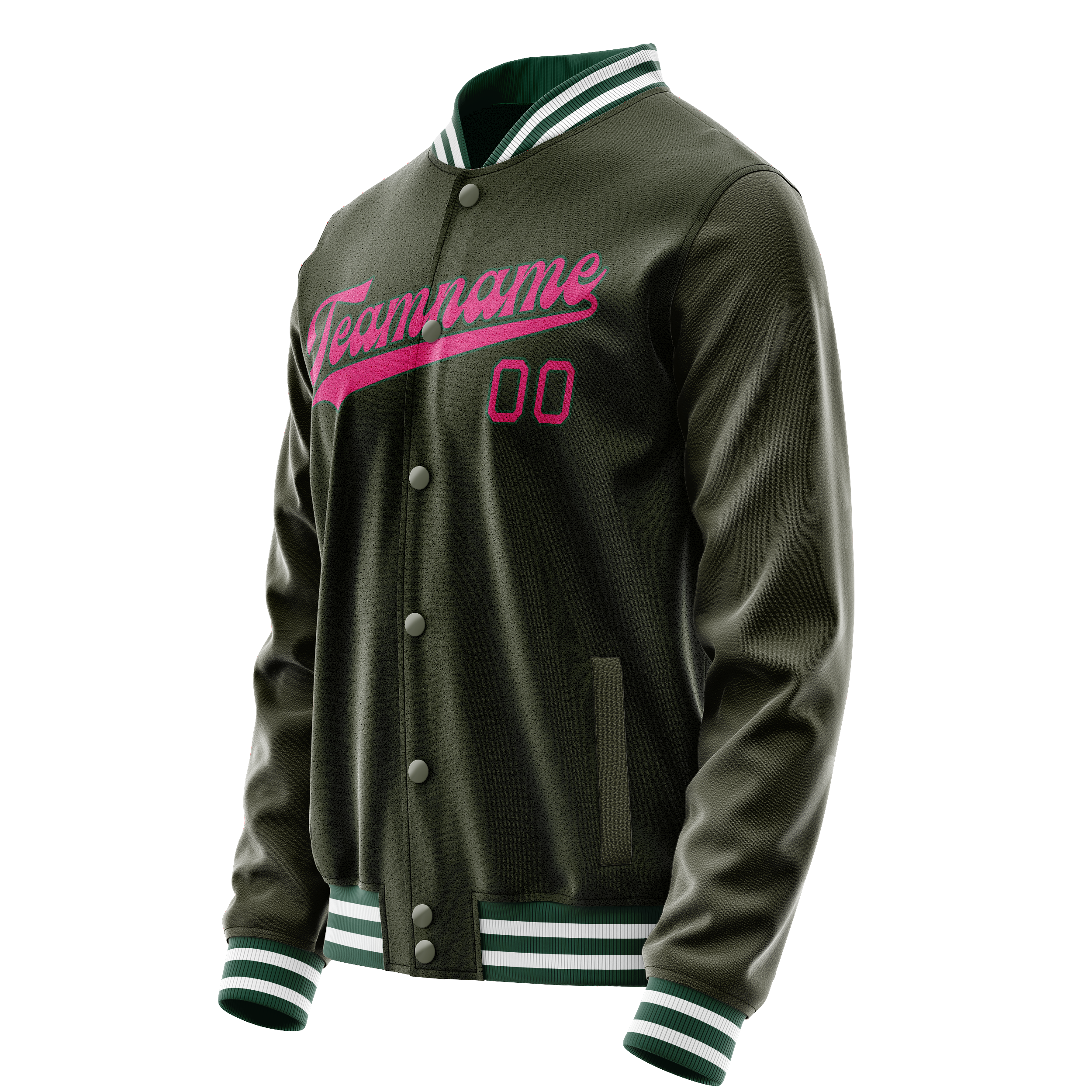 Personalized Olive & Pink Solid Color Varsity Letterman Jacket