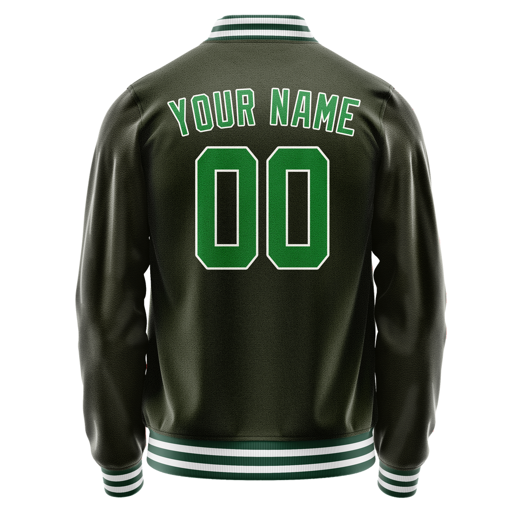 Personalized Olive & Neon-Green Solid Color Varsity Letterman Jacket