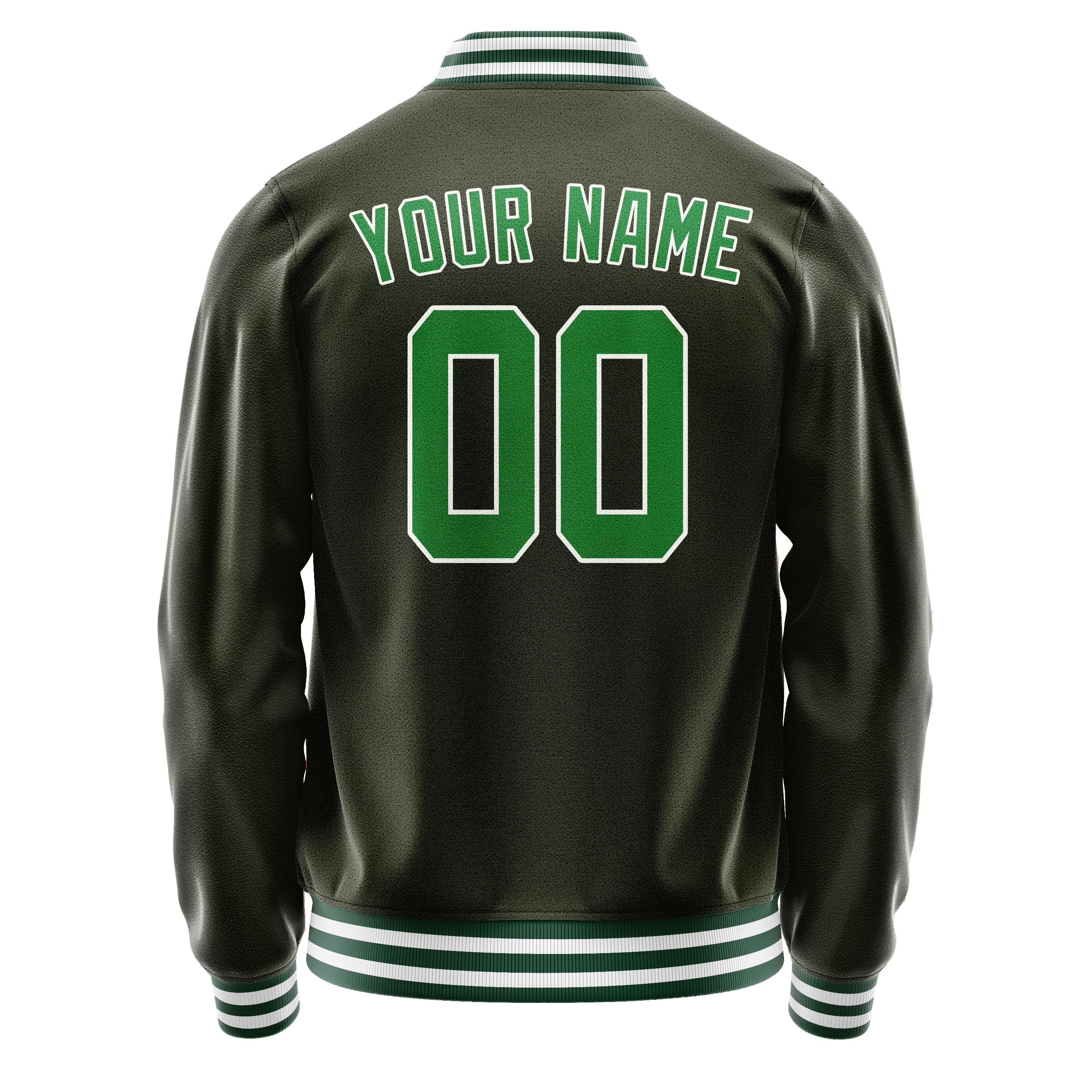 Personalized Olive & Neon-Green Solid Color Varsity Letterman Jacket