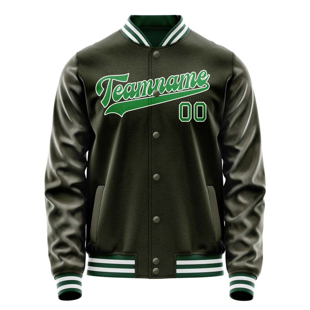 Personalized Olive & Neon-Green Solid Color Varsity Letterman Jacket