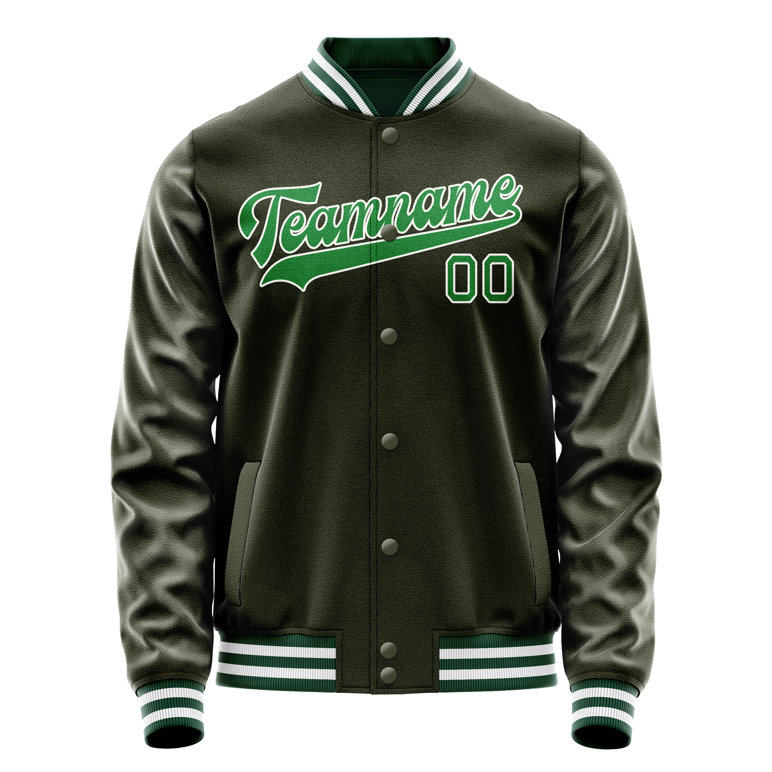 Personalized Olive & Neon-Green Solid Color Varsity Letterman Jacket