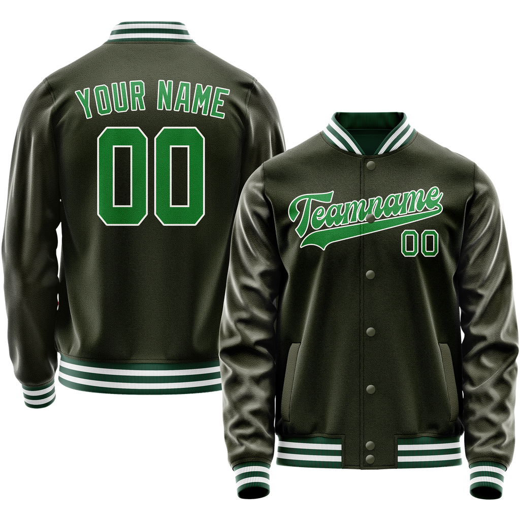 Personalized Olive & Neon-Green Solid Color Varsity Letterman Jacket
